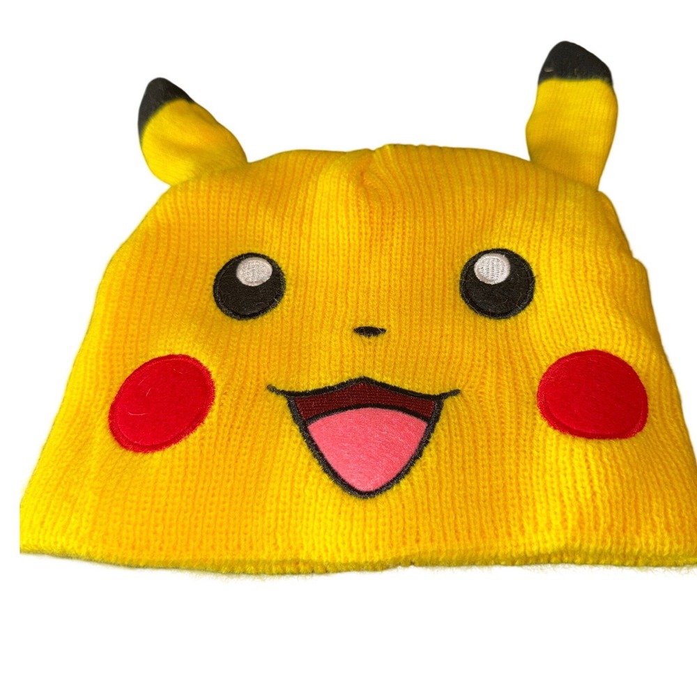 Pokemon Pikachu Beanie OSFM Yellow Excellent 3D Ears Embroidered‎ Face
